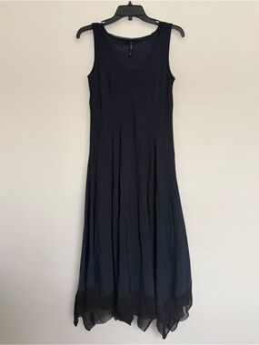 Porto San Francisco Navy Blue Drape Midi Dress Size XS Lagenlook Grunge Gothic